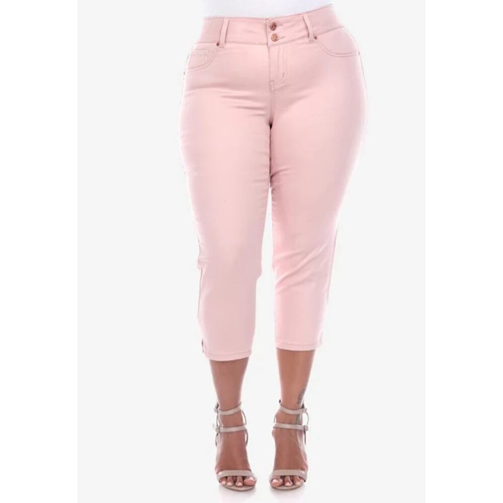 White Mark Women's Pockets Capri Jeans Rose Plus Size 22